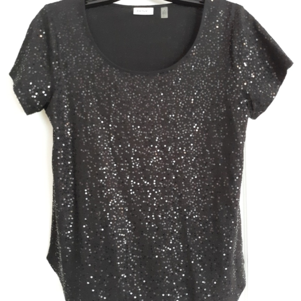 DKNYC Glam Scoop Neck Sequin T Shirt